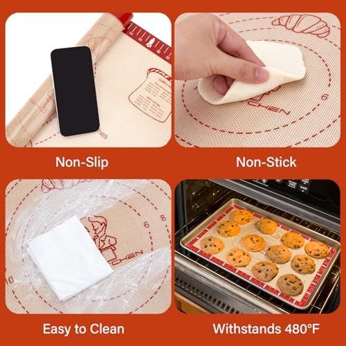 Silicone baking mat 26x16 inch extra thick with measurements