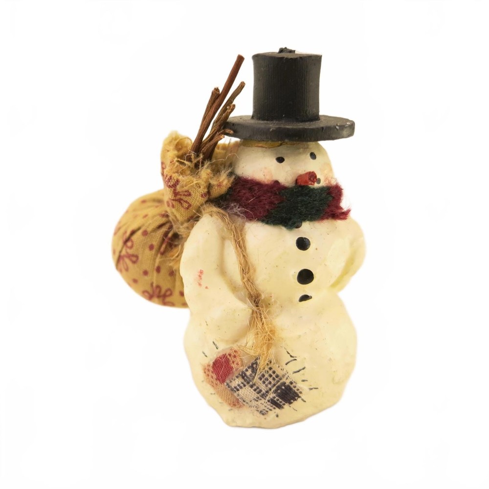 2.75" Mini Patchwork Snowman Figure with Cloth Bag