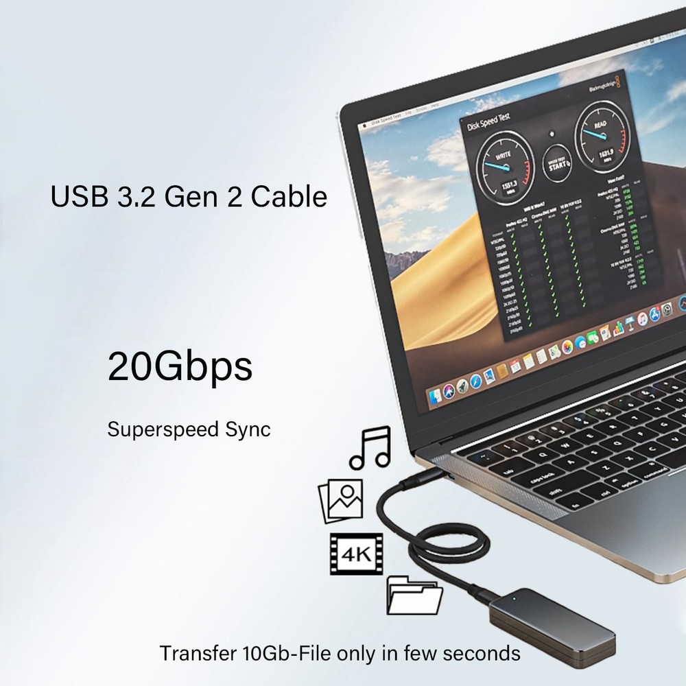 Pocxwa USB-C to Cable, 5Ft 4K USBC Fast Charging & Data Sync