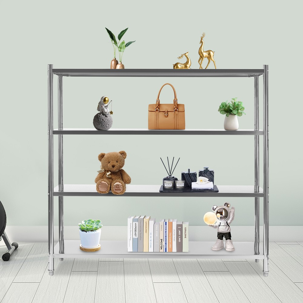 4 Tier Adjustable Shelf Storage, Stainless Steel Heavy Duty Shelving Silver