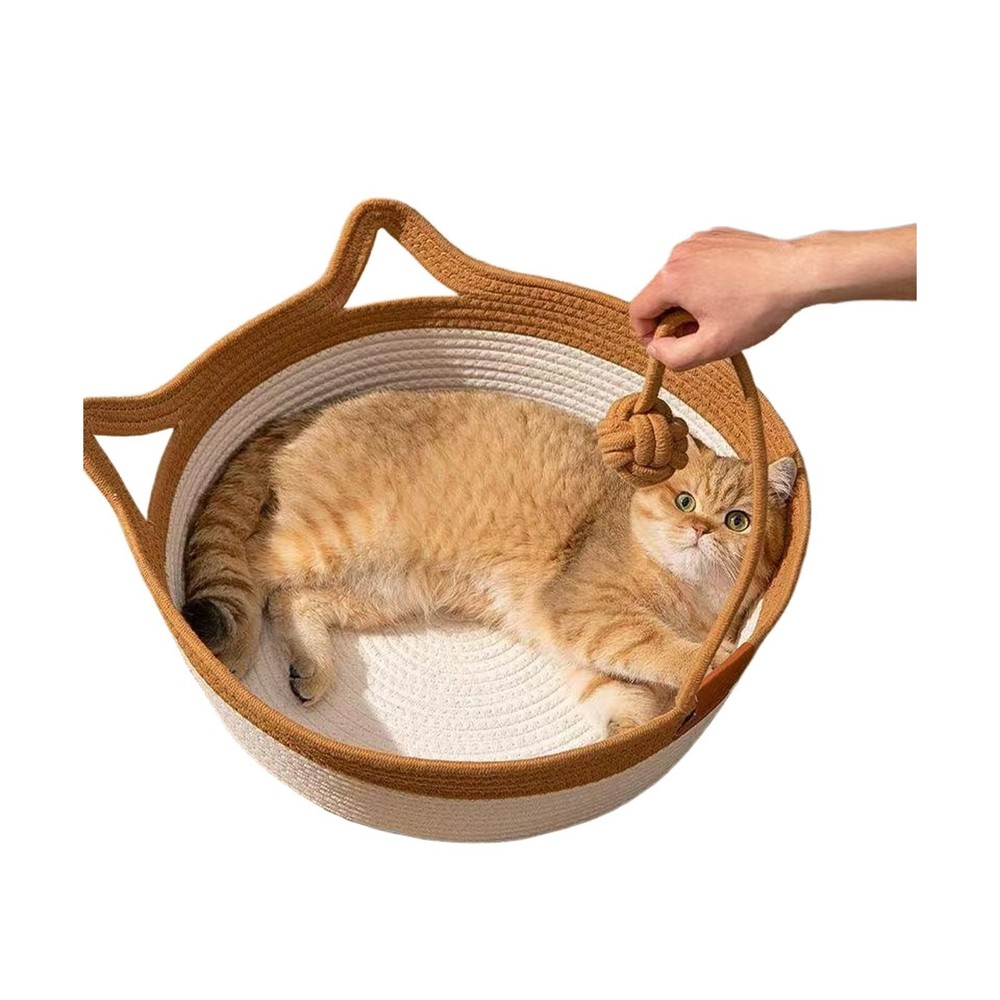 Handwoven Cotton Rope Cat Bed - Breathable & Easy to Clean, Foldable Scratcha...