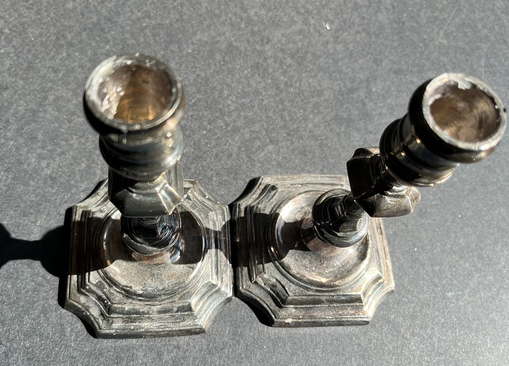 Stieff silverplate candlesticks, pair