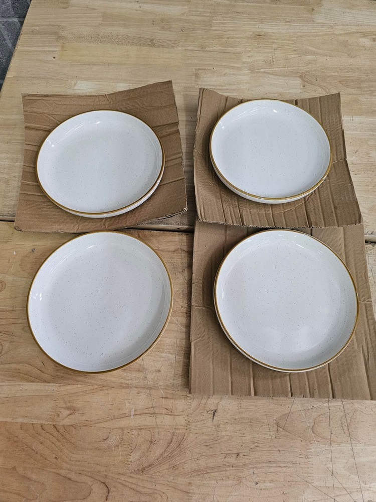 4 PACK - 8" Salad Plates - Over&Back Options Dinnerware Stoneware Speckled White