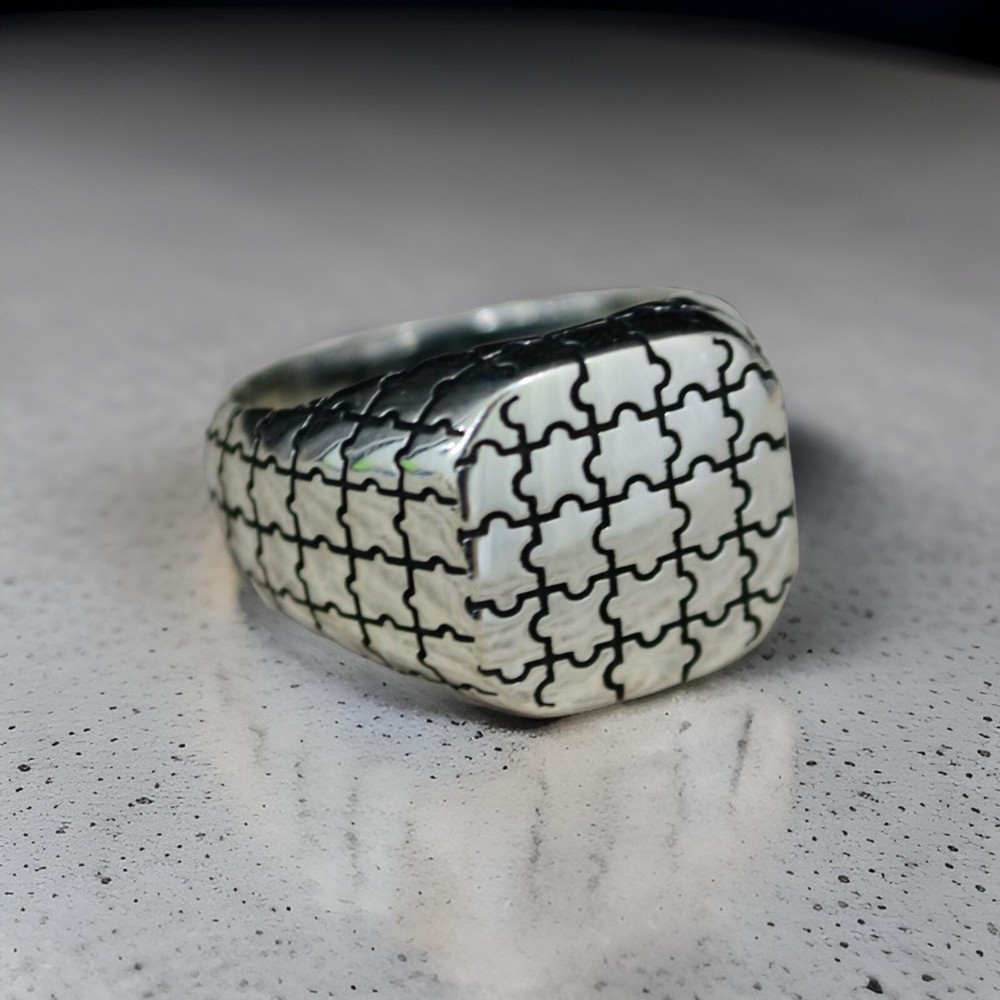 Men's Ring Solid Real 925 Sterling Silver Puzzle Design Size 7-15