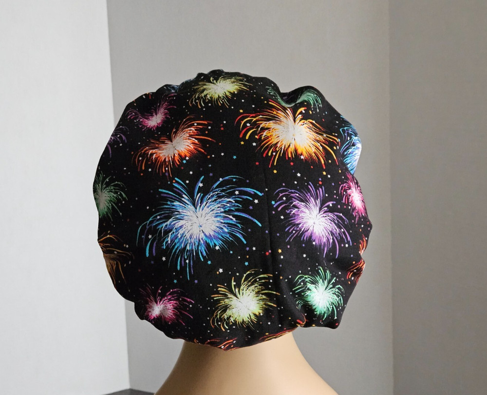 Bouffant Scrub Cap - Patriotic Fireworks