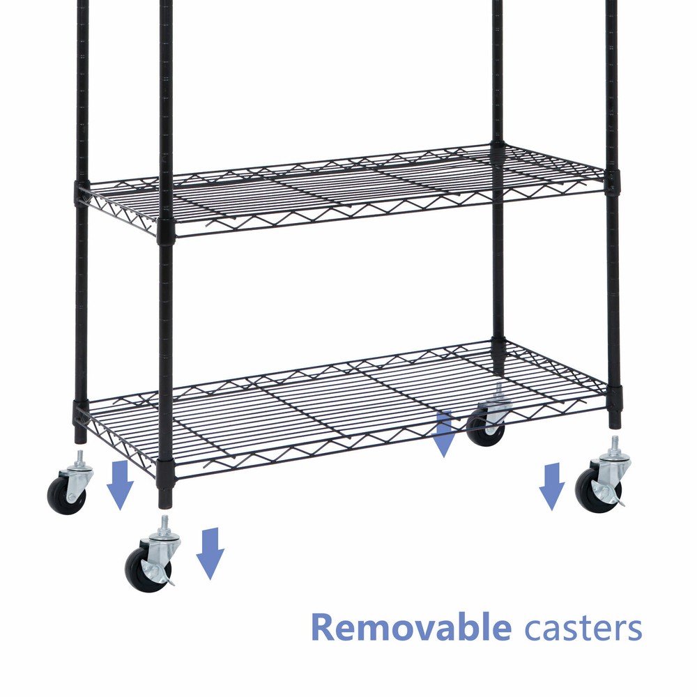 5-Tier Storage Wire Unit Rack with 4 Wheels Casters Large Space Shelves Rolling