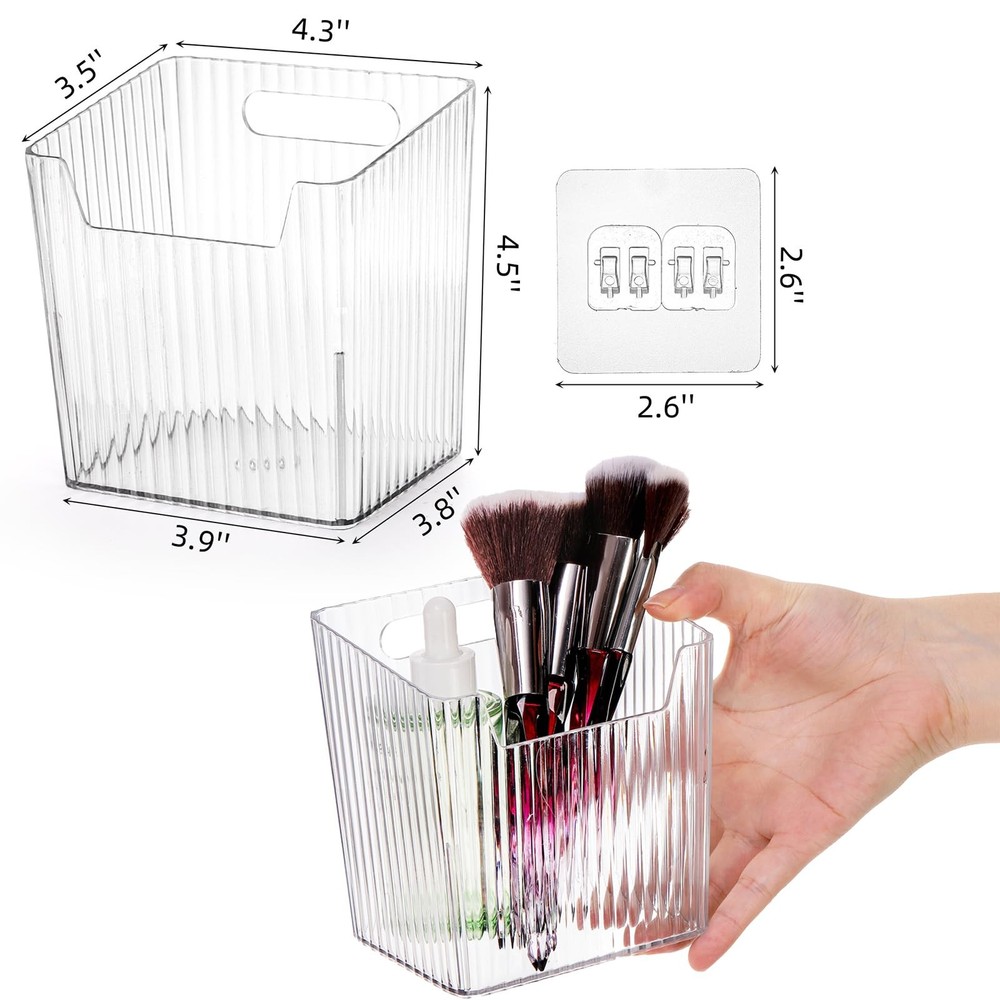 6 Pack Wall Mount Storage Bins Plastic Hanging Self-Adhesive Hooks Stackable