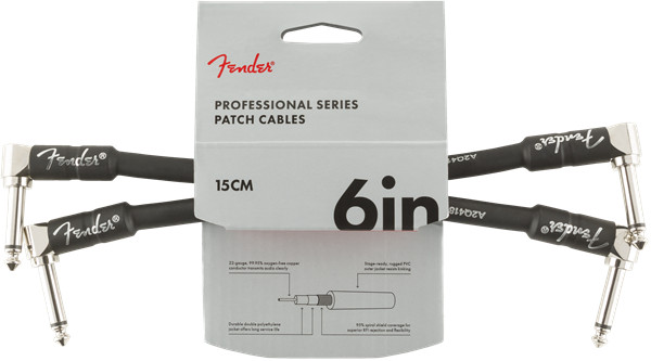 Fender Professional Series Guitar Patch Cable 2-PACK, Black, Right-Angle, 6" in