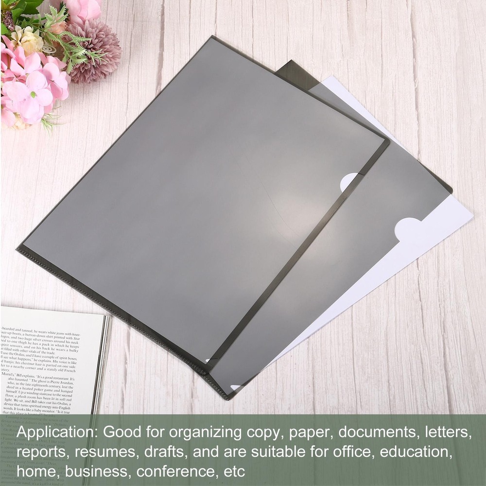 12 Pack L Type Folder, A4 Size Clear Project Pockets Plastic Folders (Black)