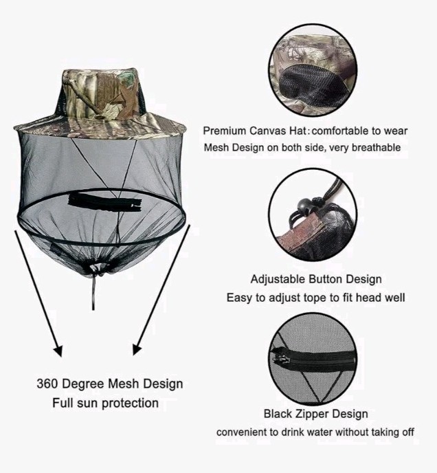2 Mosquito Head Net for Insect, Fly & Bug Protection - Quality Mesh Netting