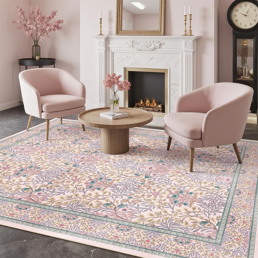 Dadasgk Purple Pink Washable Rugs 6 x 9 ft (Rectangular), Pink/ Multi