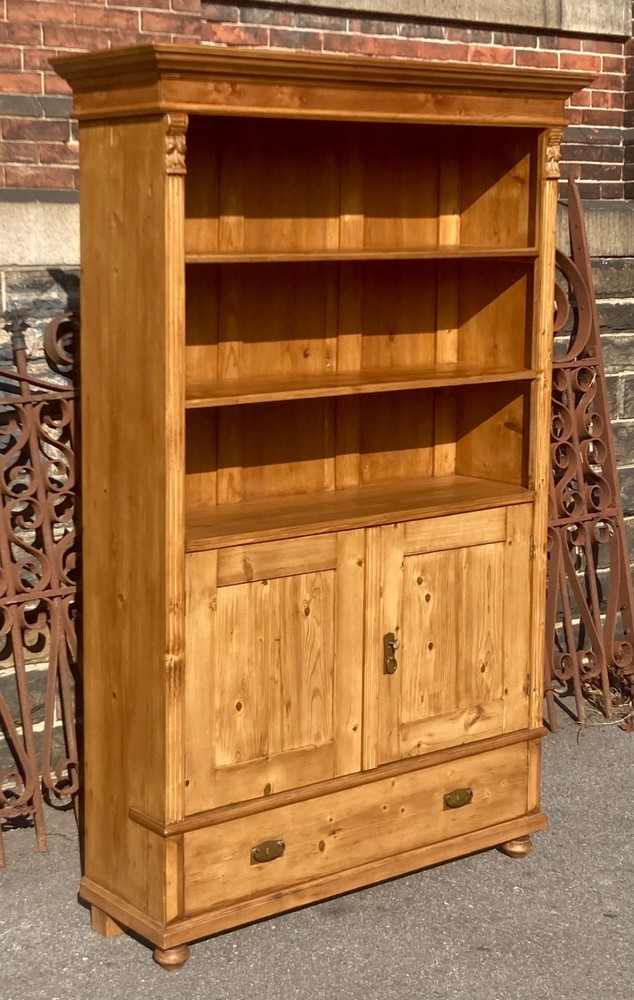 Pine Bookcase with Half Doors from Armoire