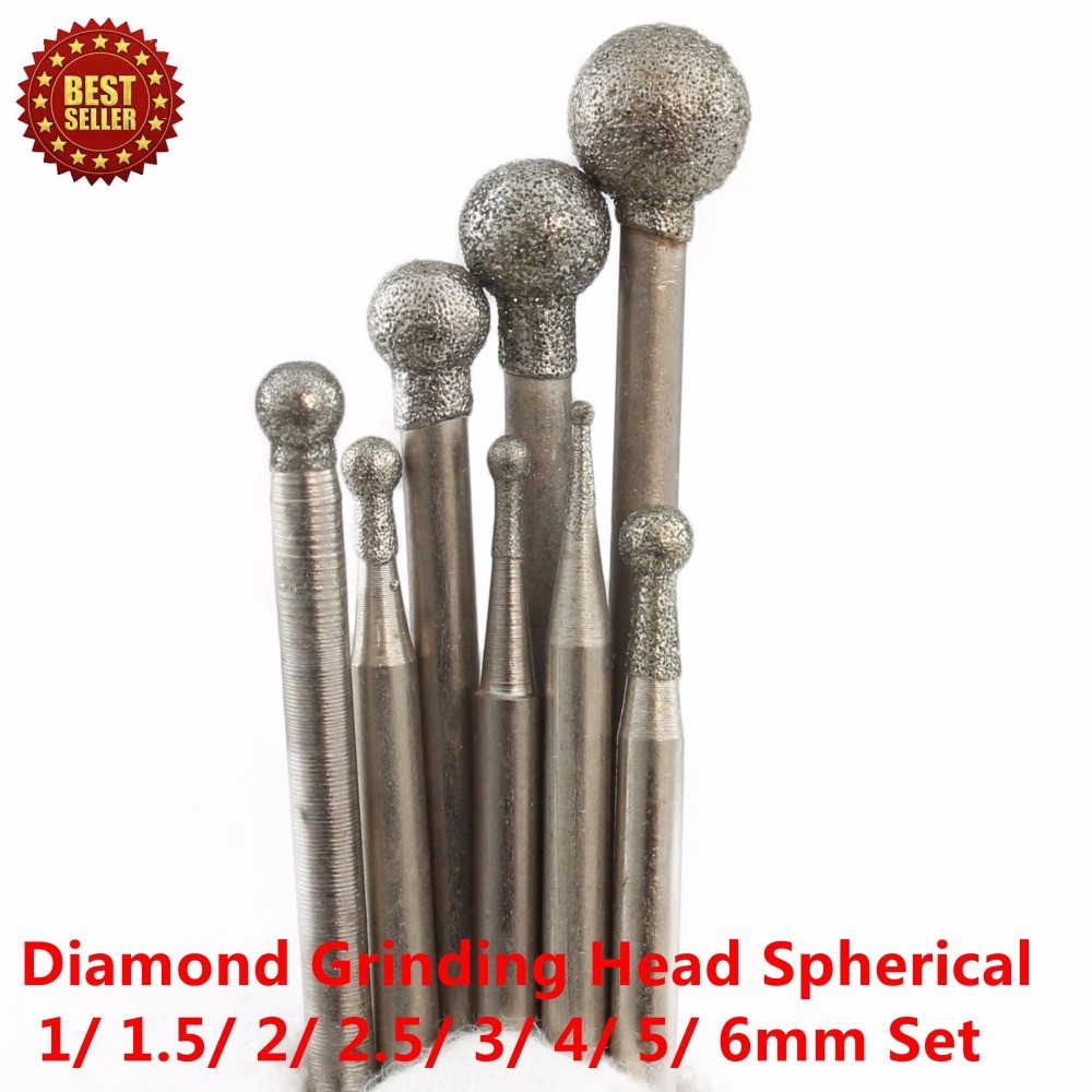 8Pcs Diamond Grinding Head Spherical 1-6 mm Set Coated Mounted Points Spheres