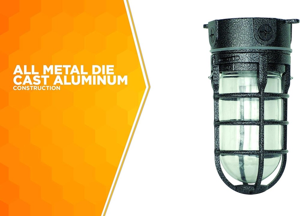 L1706BLK Vandal Resistant 150W Incandescent Security Light, Ceiling Mount,