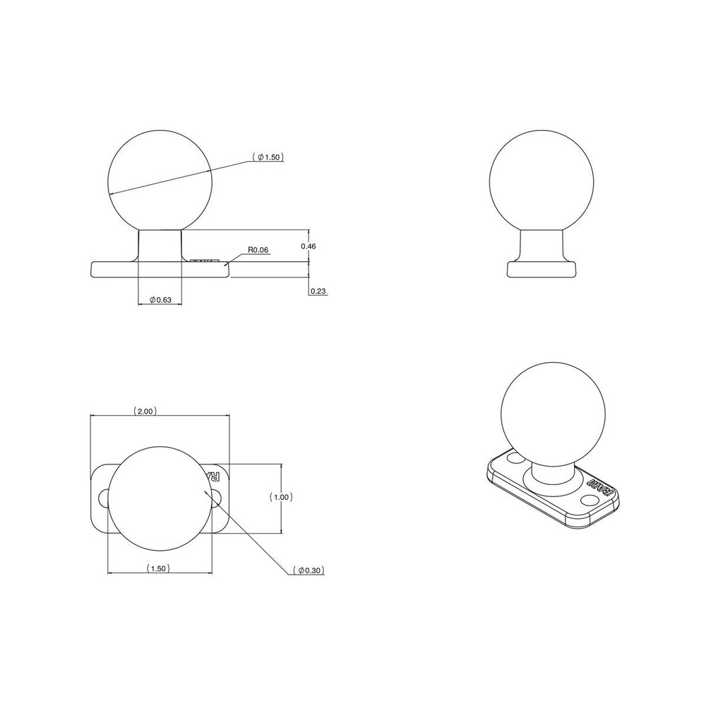 RAM-202U-12 RAM Ball Base with 1.5" 2-Hole Pattern - C Si...