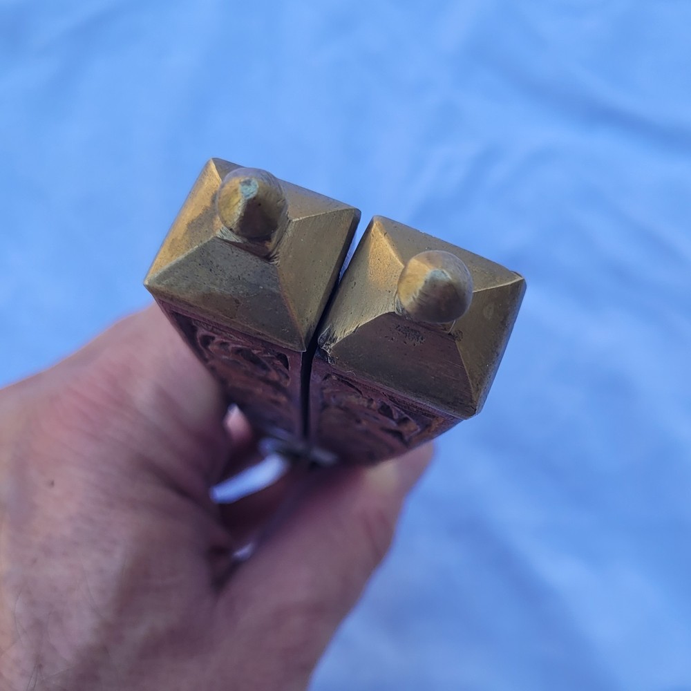 Vintage Solid Brass Ornate Carved Wooden Handle Nutcracker