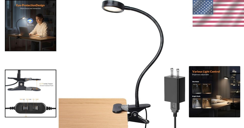 Versatile Clip-On LED Desk Lamp - Eye-Friendly Lighting for Reading & Tasks