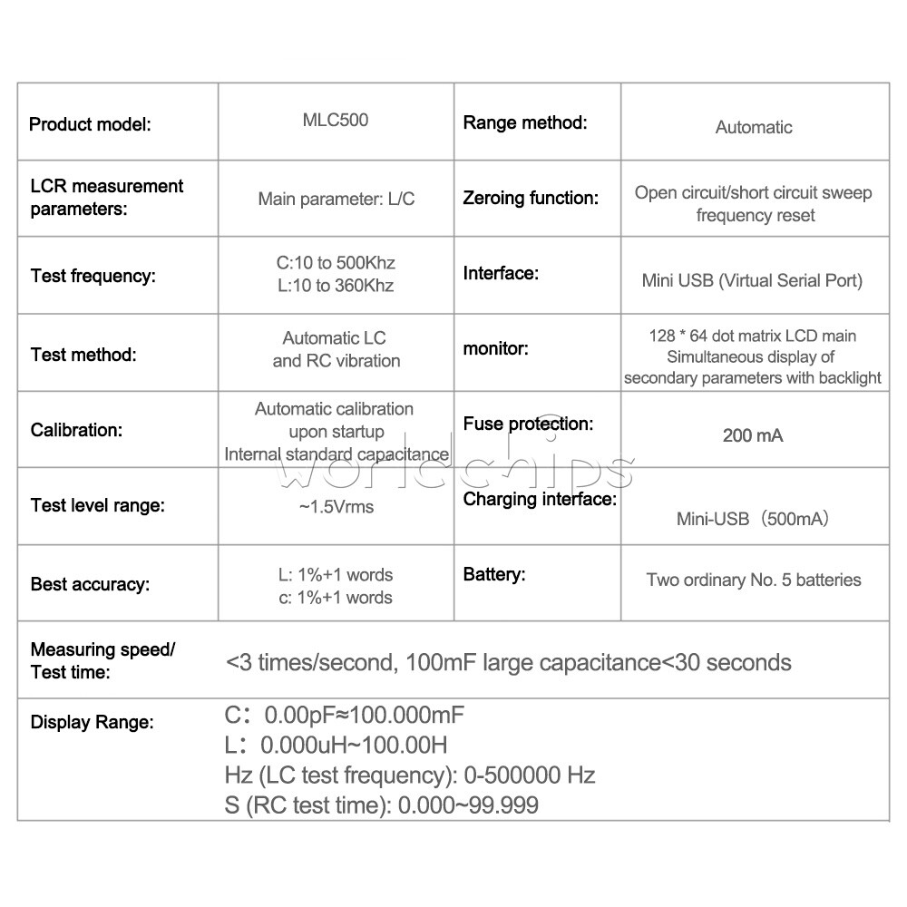 MLC500 High Precision Digital Auto Range Capacitance Inductance Meter Anti-burn