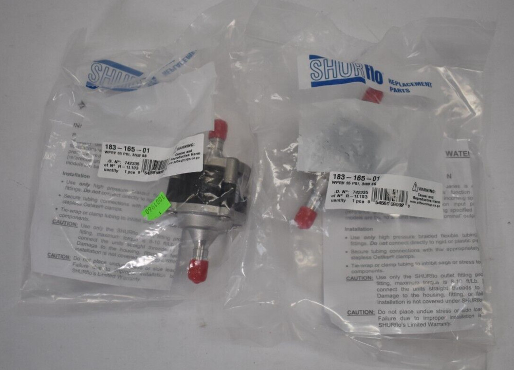 Lot of 2 ShurFlo 65 PSI Stainless Steel In Line Water Pressure Reducing Valves