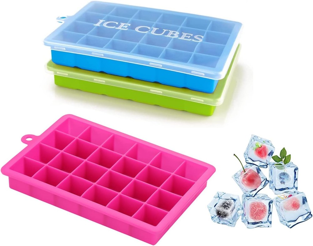 Ice Cube Tray, 3 Pack Silicone Small-scale, Blue, Green, Rose red