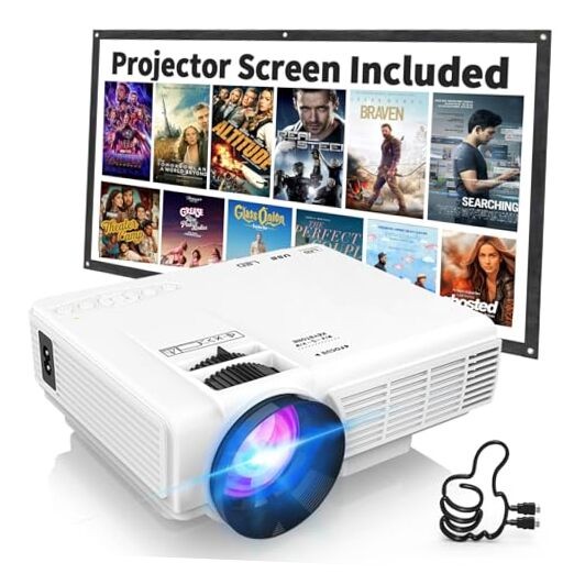 1080P Mini Projector with Screen, Portable Home Theater Movie Basic Version