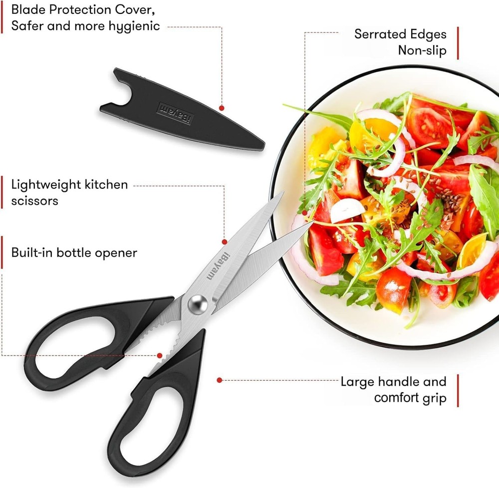 Black Kitchen Scissors 2 Pack Dishwasher Safe Multi-Purpose Cuts