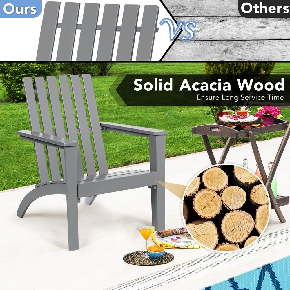 Patiojoy Patio 3PC Adirondack Chairs Side Table Set Solid Wood Garden Deck Grey