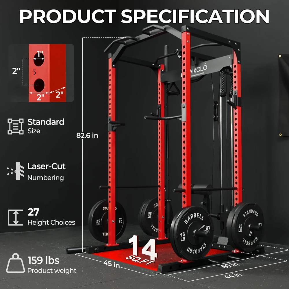 Power Cage Squat Rack w/ LAT Pulldown Cable System 1200LB Home Gym