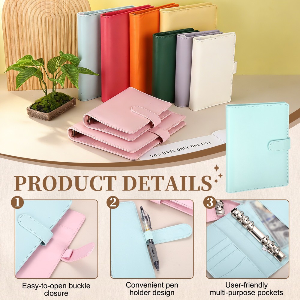 A5 PU Leather Binder Protector, 6 Ring Loose Leaf Notebook Shell, Blue