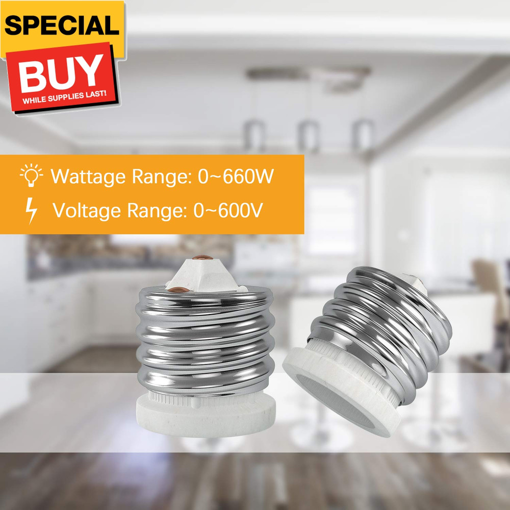 E39 to E26 Socket Converter, Ceramic Mogul E39 to Standard Medium E26 Light Bulb