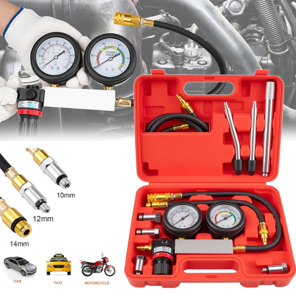 Cylinder Leak Down Tester Kit Engine Compression Test Leakage Detector Tool Set