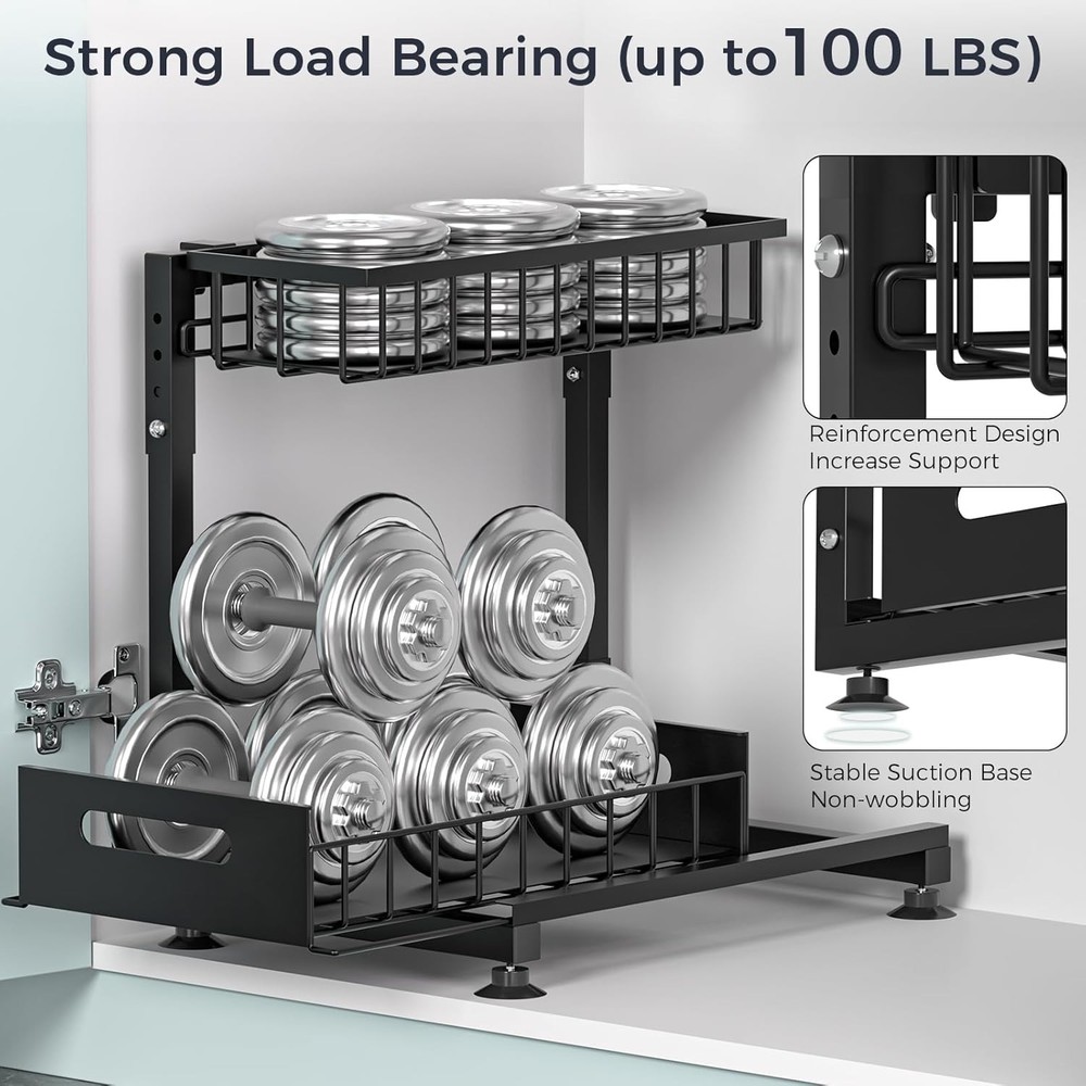 Heavy-Duty 2-Pack Under Sink Pull Out Organizer, Rust & Mildew Resistant Metal