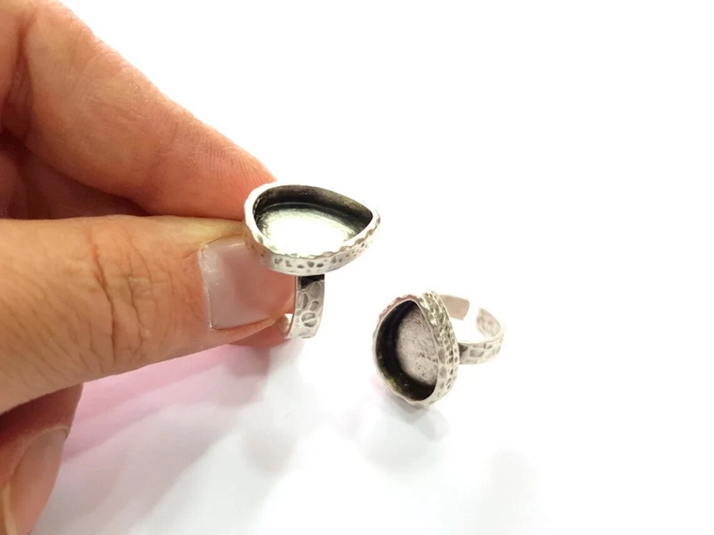 Ring Blank Setting Hammered Ring Base Bezel inlay Ring Backs Glass Cabochon