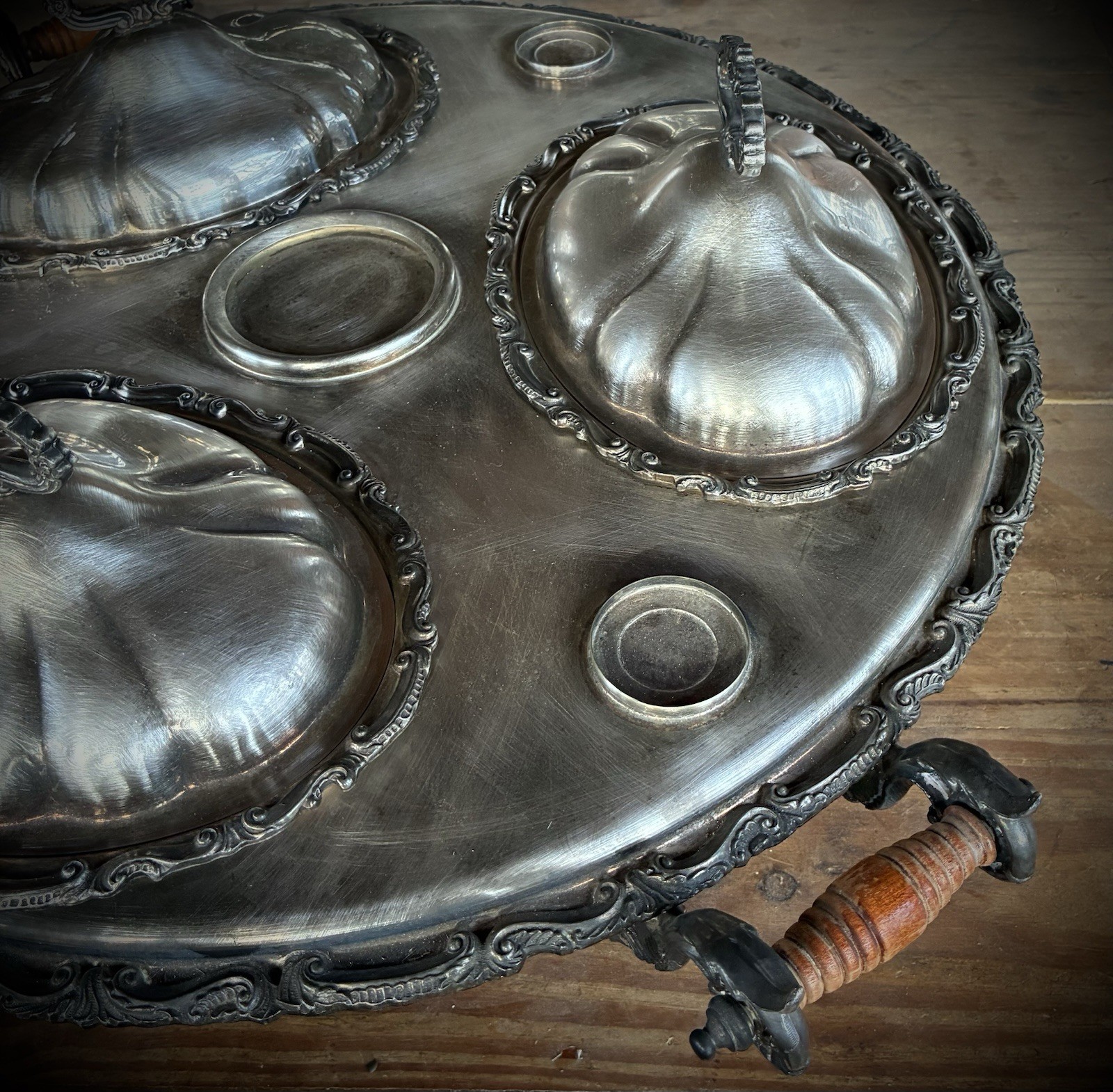 Large Birmingham Silver Plate Lazy Susan Hot Food Server - 23"