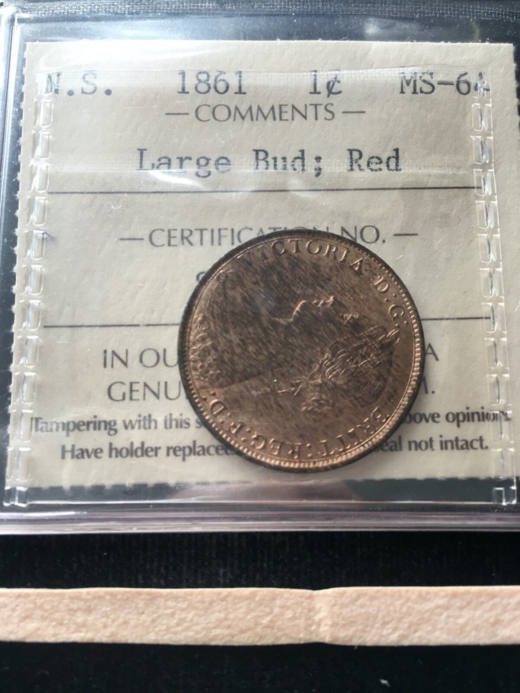 1861 Nova Scotia, 1 Cent Large Bud, ICCS Graded, **MS-64**