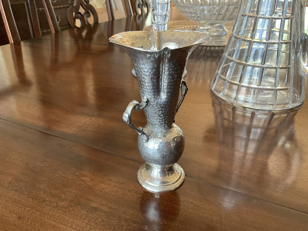Marked Antique Hammered Silver Vase