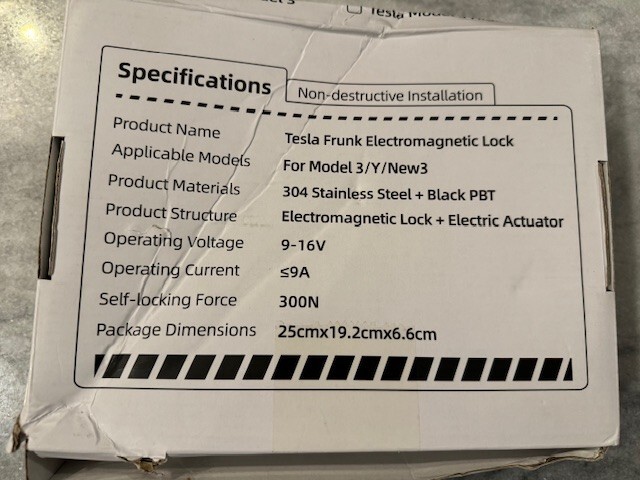 Tesla Model 3 Frunk Electric Suction Soft Closing Lock, 2021-2023