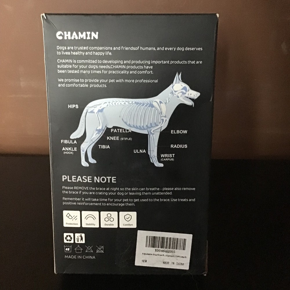NEW CHAMIN/RISURRY Adjustable Dog Knee Brace with Extra Collar EXTRA LARGE LEFT