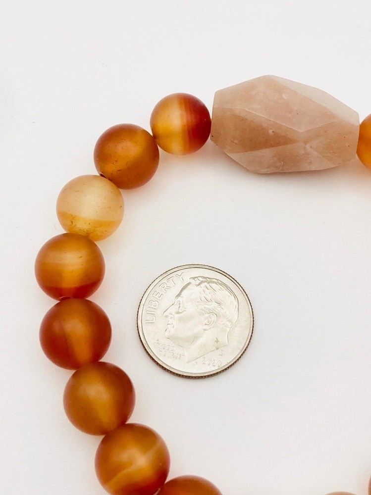 Orange glass bead raw quartz stretchy Bracelet