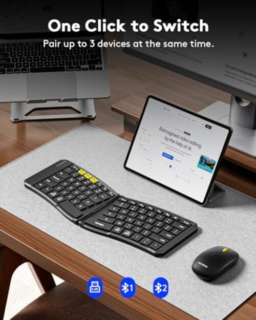 Ergonomic Foldable Keyboard and Mouse, KM09 Split Folding Bluetooth Keyboard