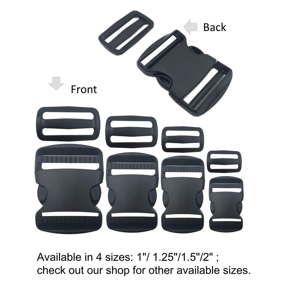 EesTeck 2 Set 2 Inch Flat Dual Adjustable Plastic Quick Side 2"-2 Pack, Black