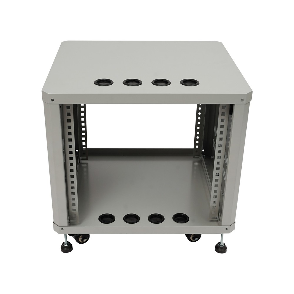 9U Server Rack Grey Semi-open Carbon Steel Rolling Studio Rack Case W/ Wheels