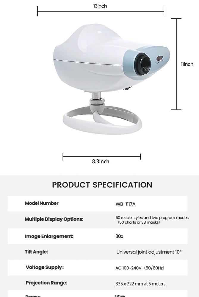 Automated Vision Chart Projector with LED Light Source for Eye Examinations