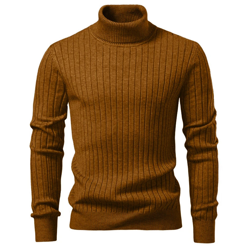Men Turtleneck Stripe Knit Sweater Winter Warm Casual Pullover
