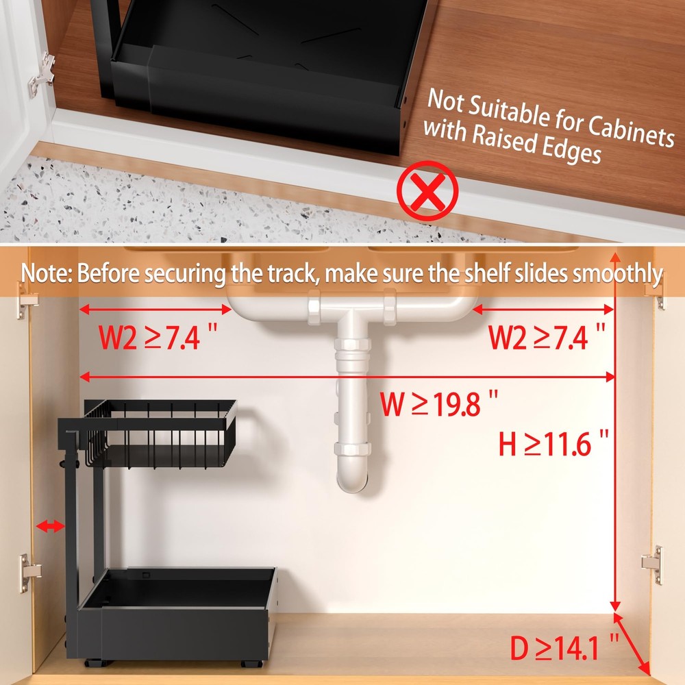 2-Pack Expandable Under Sink Organizers and Storage, 2-Tier Adjustable Pull-O...