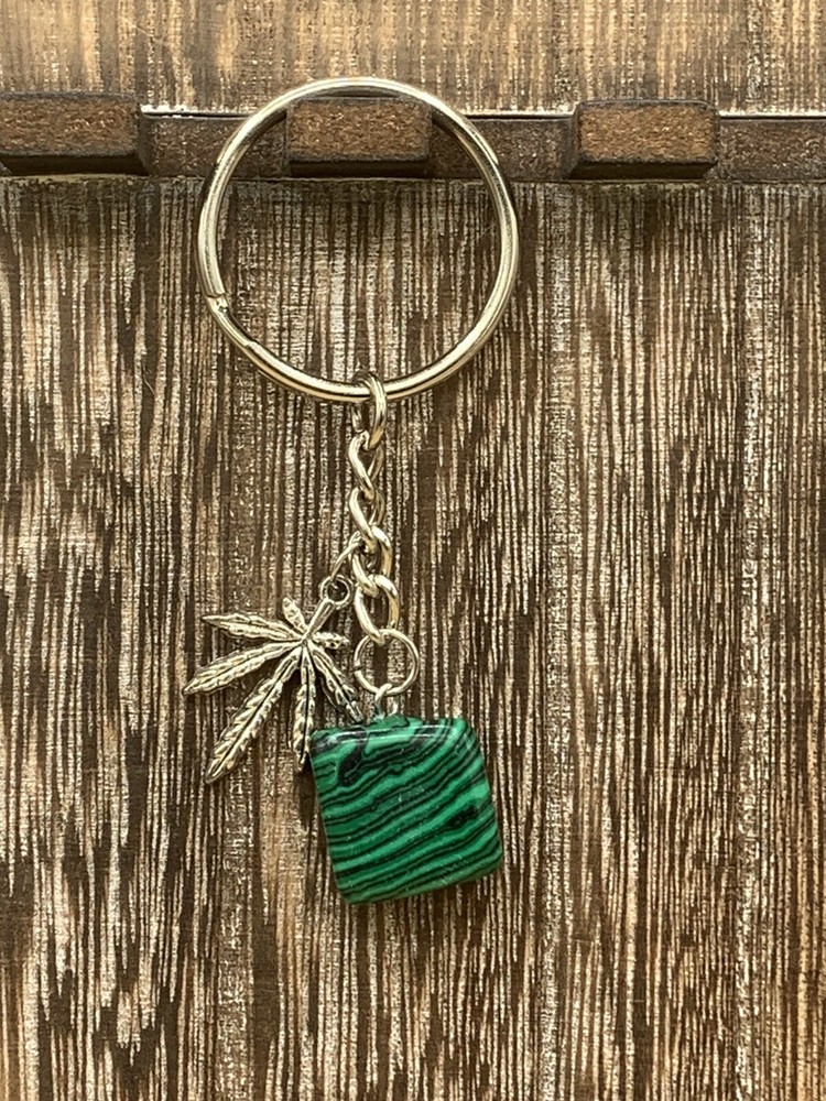 Malachite Crystal & Pot Leaf Keychain