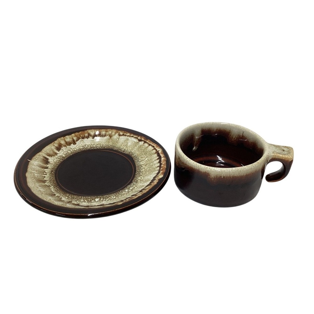Brown Drip Glaze Stoneware Cup & Saucer Set