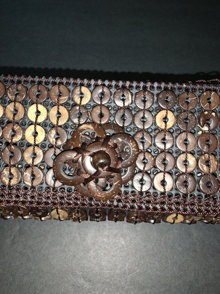 beaded coconut crocheted clutch bag