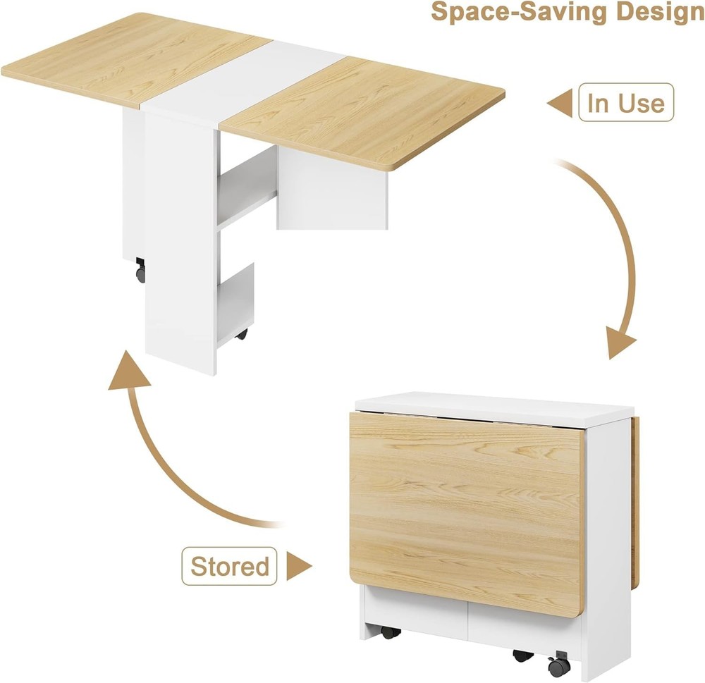 Folding Dining Table, Drop Leaf Kitchen Table with Storage Shelf ,Space Saving
