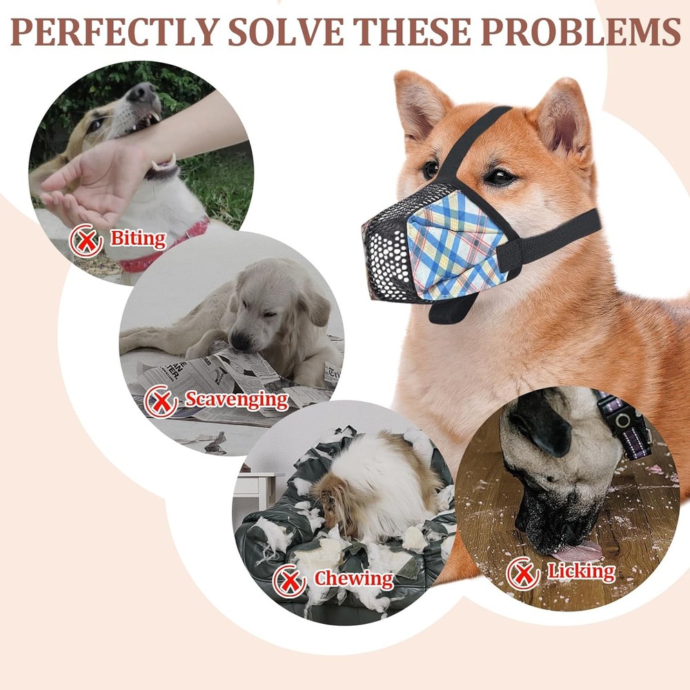 Dog Muzzle Small Large Dogs Soft Nylon Basket Muzzle W/ Adjustable Strap